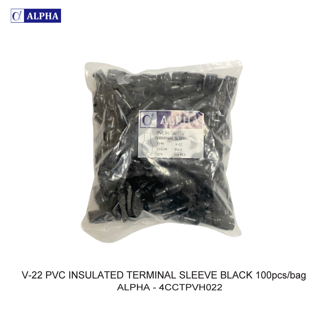 V-22 PVC INSULATED TERMINAL SLEEVE BLACK 100pcs/bag