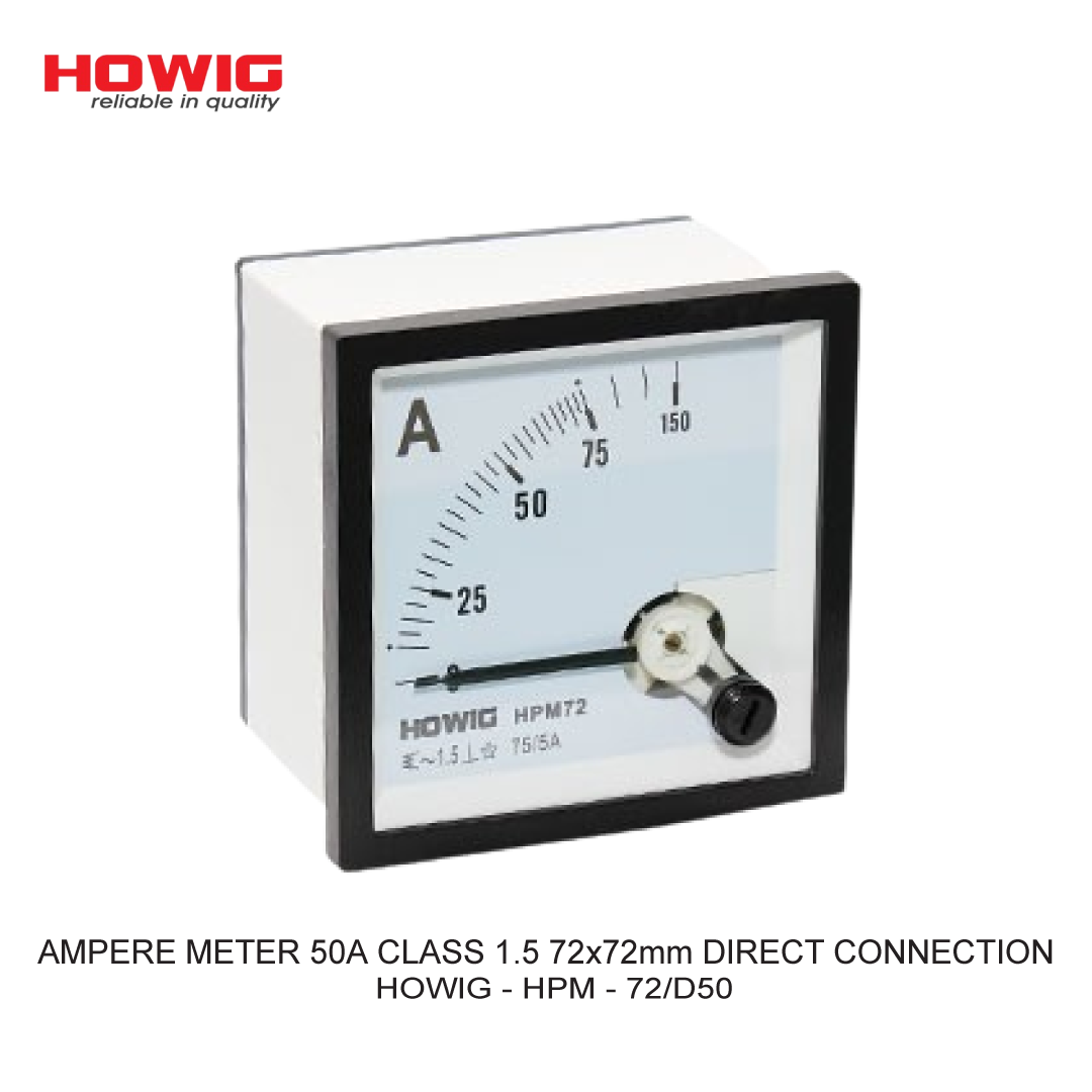AMPERE METER 50A CLASS 1.5 72x72mm DIRECT CONNECTION