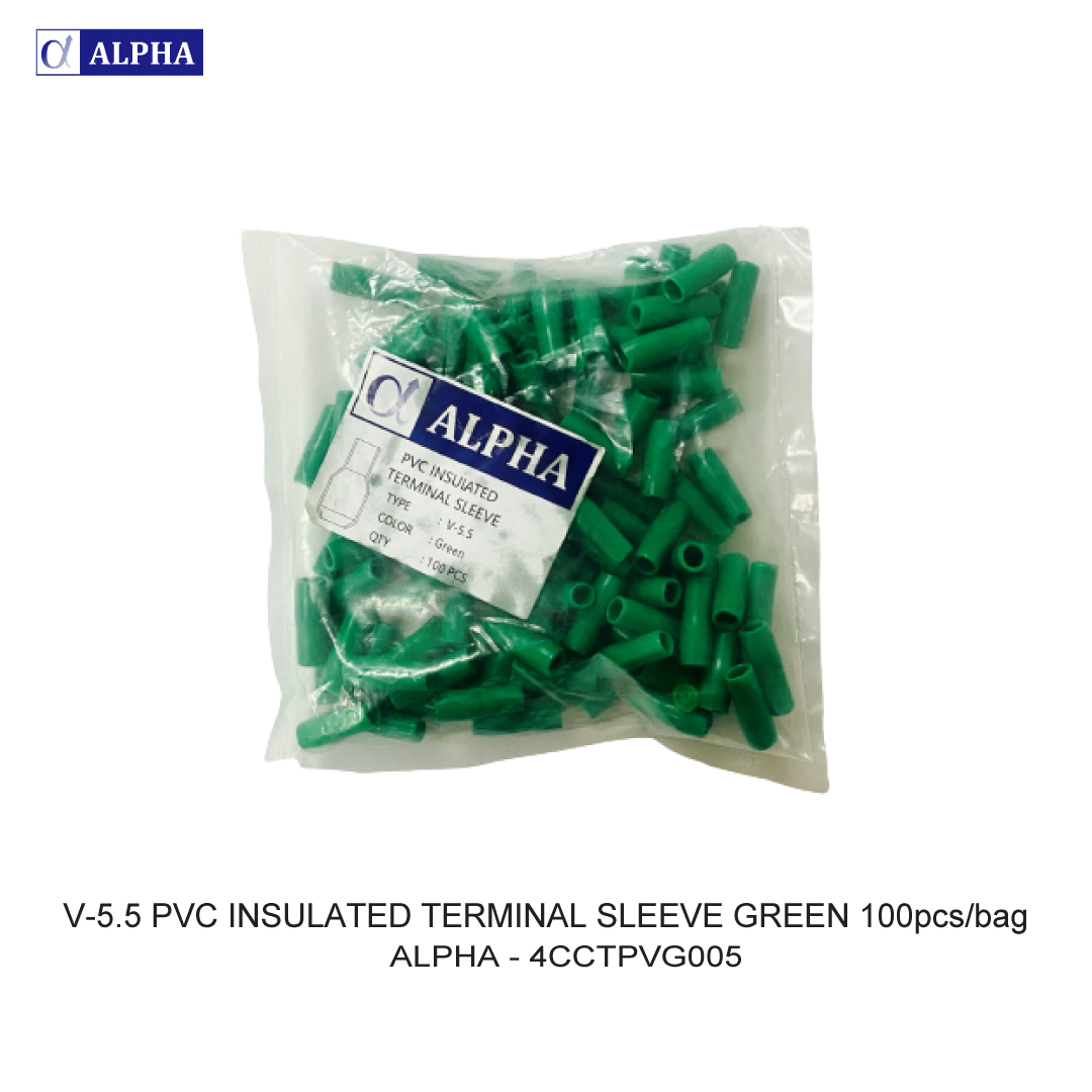 V-5.5 PVC INSULATED TERMINAL SLEEVE GREEN 100pcs/bag