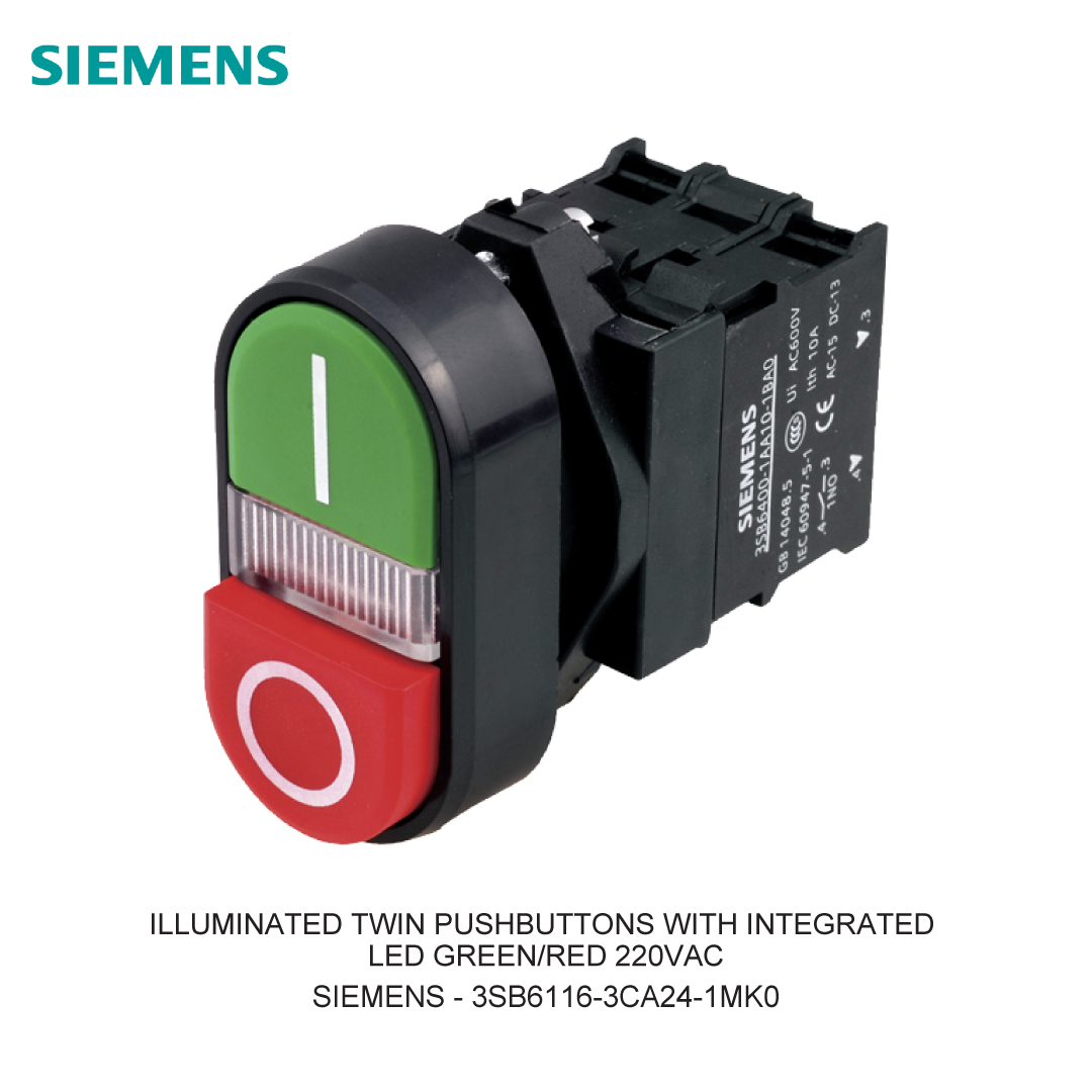 ILLUMINATED TWIN PUSHBUTTONS WITH INTEGRATED LED GREEN/RED 220VAC