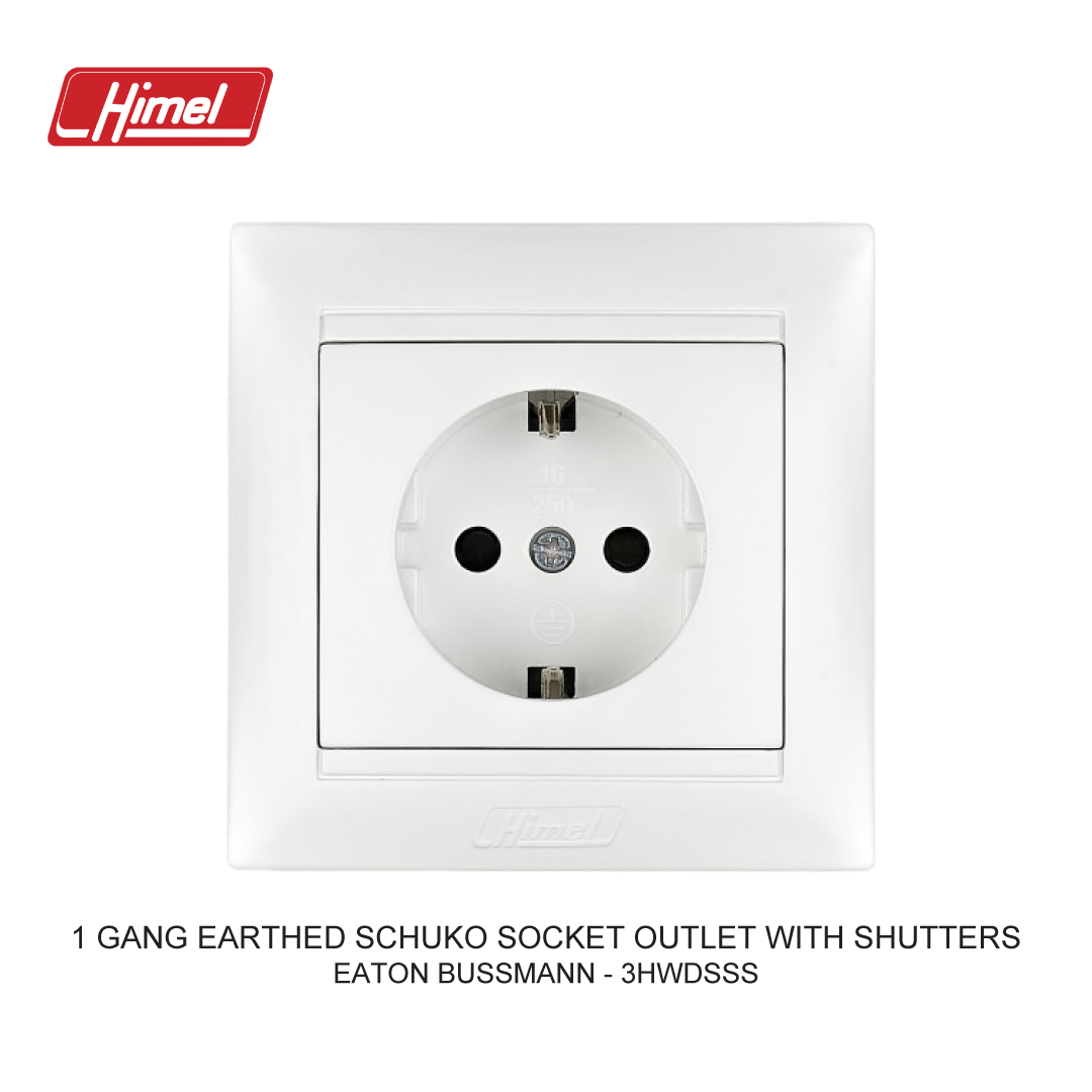 1 GANG EARTHED SCHUKO SOCKET OUTLET WITH SHUTTERS