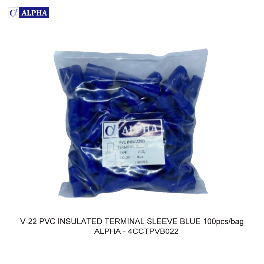 V-22 PVC INSULATED TERMINAL SLEEVE BLUE 100pcs/bag