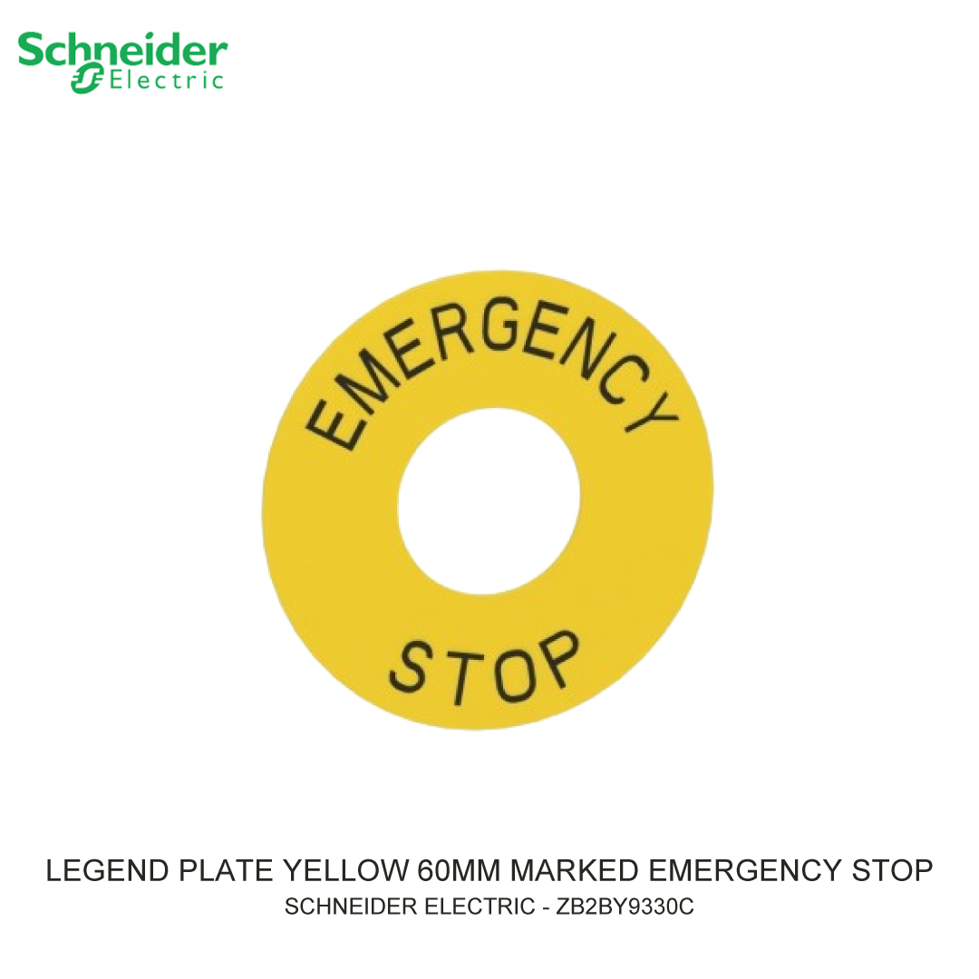 LEGEND PLATE YELLOW 60MM MARKED EMERGENCY STOP