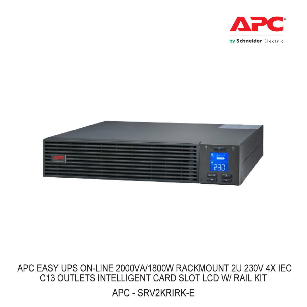 APC EASY UPS ON-LINE 2000VA/1800W RACKMOUNT 2U 230V 4X IEC C13 OUTLETS INTELLIGENT CARD SLOT LCD W/ RAIL KIT