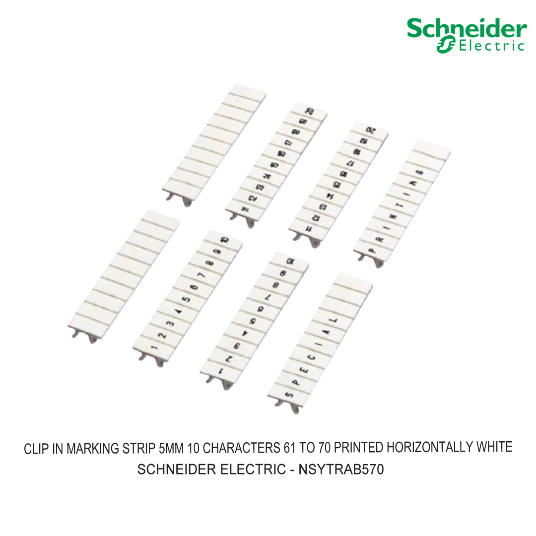 CLIP IN MARKING STRIP 5MM 10 CHARACTERS 61 TO 70 PRINTED HORIZONTALLY WHITE
