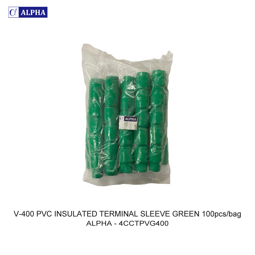 V-400 PVC INSULATED TERMINAL SLEEVE GREEN 100pcs/bag