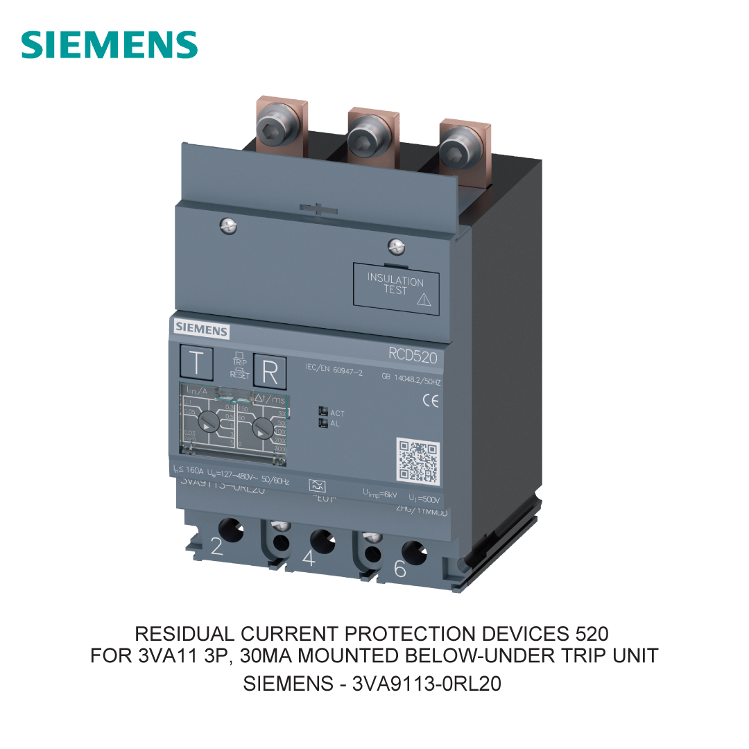 RESIDUAL CURRENT PROTECTION DEVICES 520 FOR 3VA11 3P, 30MA MOUNTED BELOW-UNDER TRIP UNIT