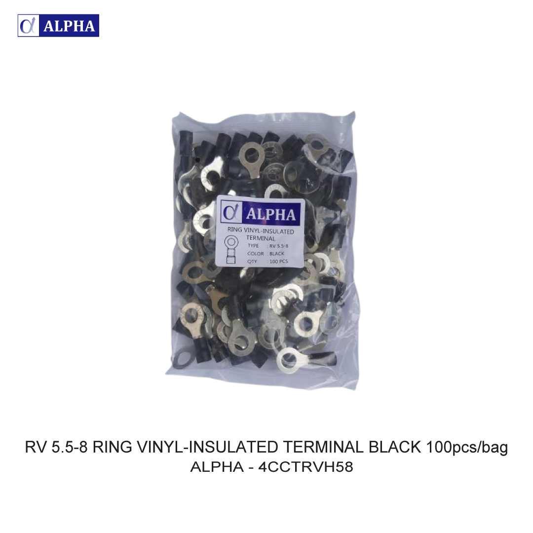 RV 5.5-8 RING VINYL-INSULATED TERMINAL BLACK 100pcs/bag