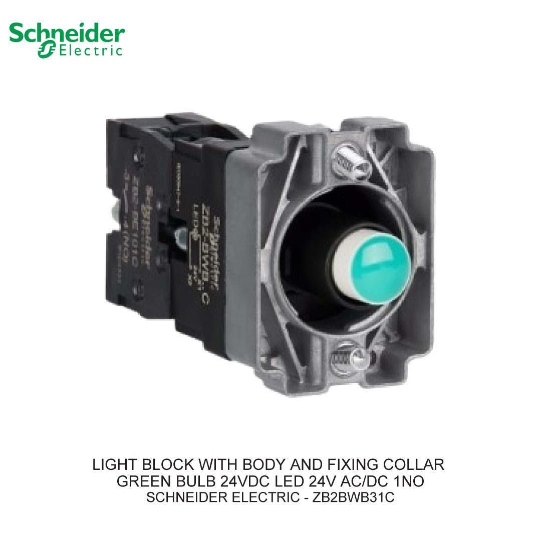 LIGHT BLOCK WITH BODY AND FIXING COLLAR GREEN BULB 24VDC LED 24V AC/DC 1NO