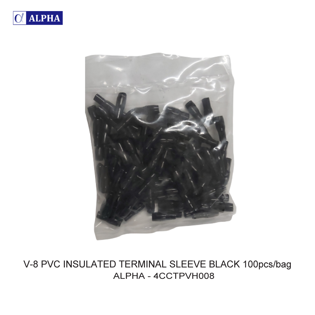 V-8 PVC INSULATED TERMINAL SLEEVE BLACK 100pcs/bag