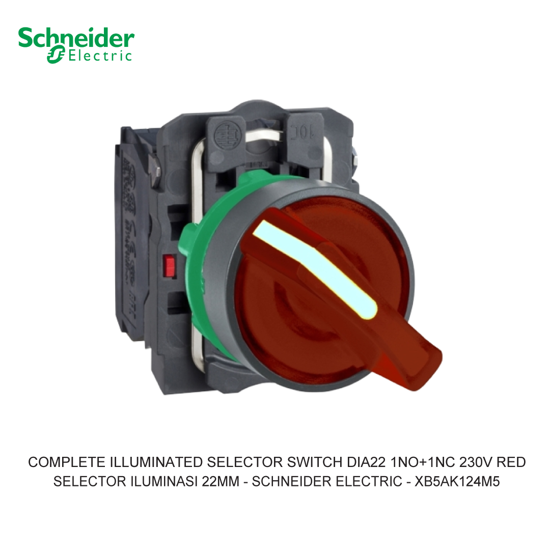 COMPLETE ILLUMINATED SELECTOR SWITCH DIA22 2-POSITION STAY PUT 1NO+1NC 230V RED