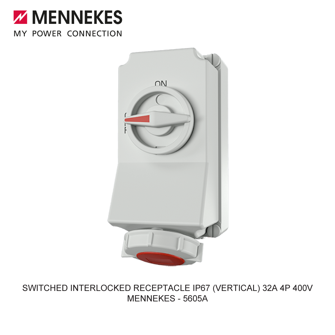 SWITCHED INTERLOCKED RECEPTACLE IP67 (VERTICAL) 32A 4P 400V