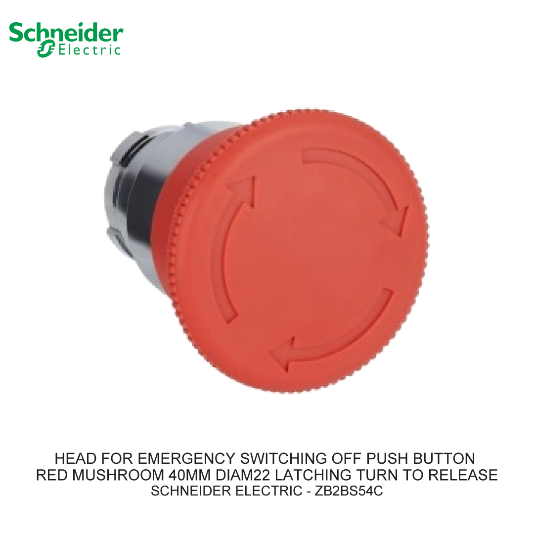 HEAD FOR EMERGENCY SWITCHING OFF PUSH BUTTON RED MUSHROOM 40MM DIAM22 LATCHING TURN TO RELEASE