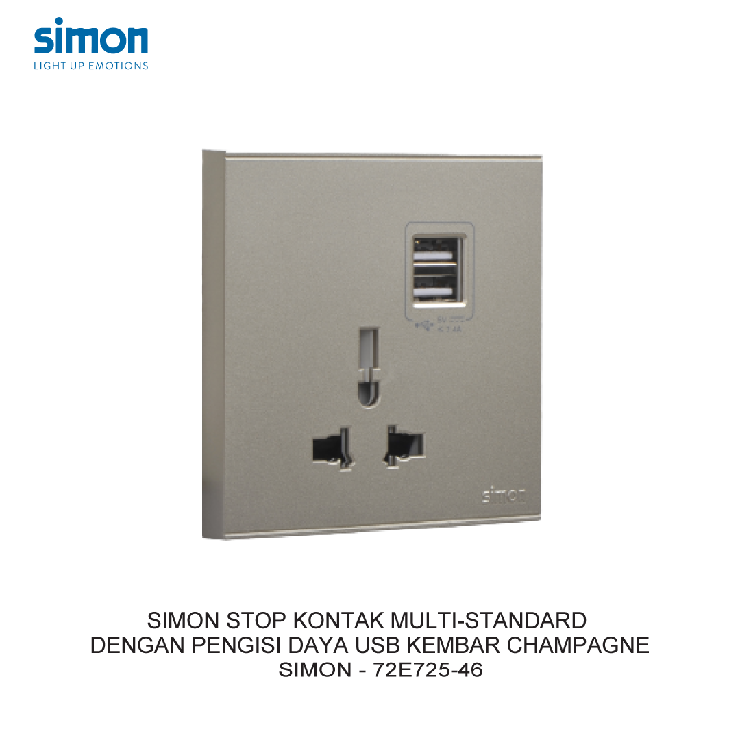 SIMON MULTI-STANDARD SOCKET WITH TWIN USB CHARGER CHAMPAGNE