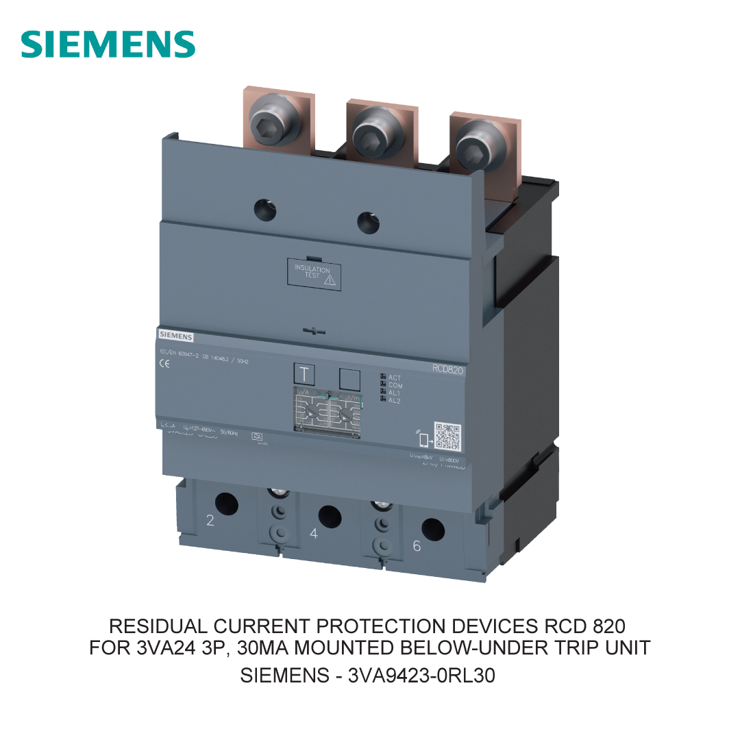 RESIDUAL CURRENT PROTECTION DEVICES RCD 820 FOR 3VA24 3P, 30MA MOUNTED BELOW-UNDER TRIP UNIT
