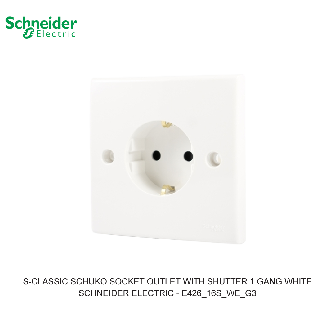 S-CLASSIC SCHUKO SOCKET OUTLET WITH SHUTTER 1 GANG WHITE