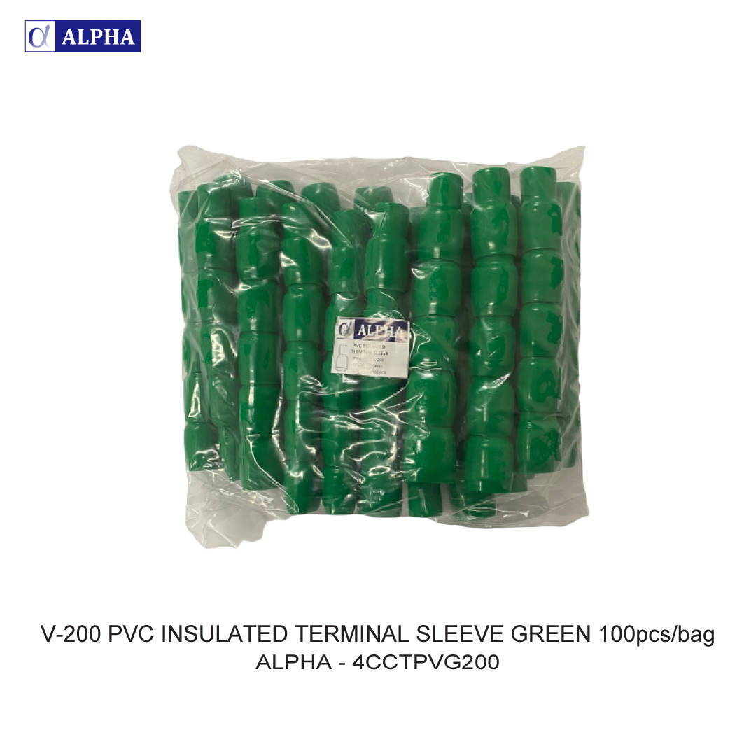 V-200 PVC INSULATED TERMINAL SLEEVE GREEN 100pcs/bag