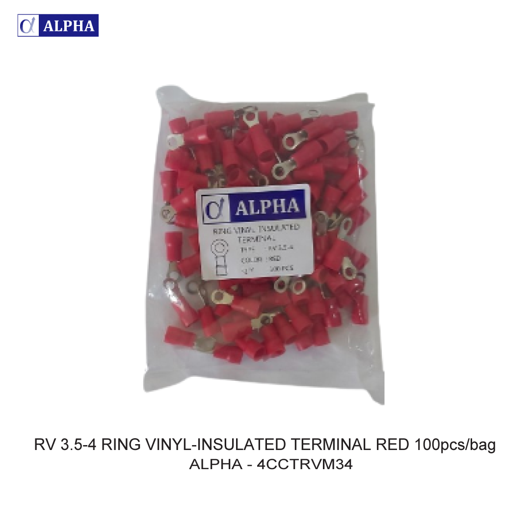 RV 3.5-4 RING VINYL-INSULATED TERMINAL RED 100pcs/bag