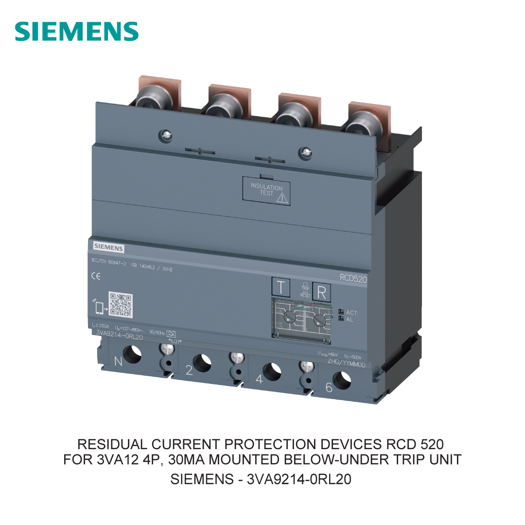 RESIDUAL CURRENT PROTECTION DEVICES RCD 520 FOR 3VA12 4P, 30MA MOUNTED BELOW-UNDER TRIP UNIT