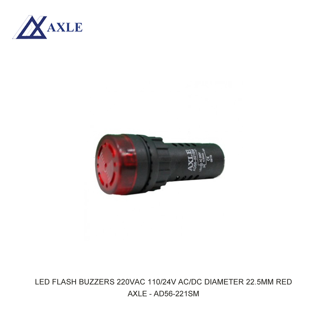 AXLE LED FLASH BUZZERS 220VAC 110/24V AC/DC DIAMETER 22.5MM RED