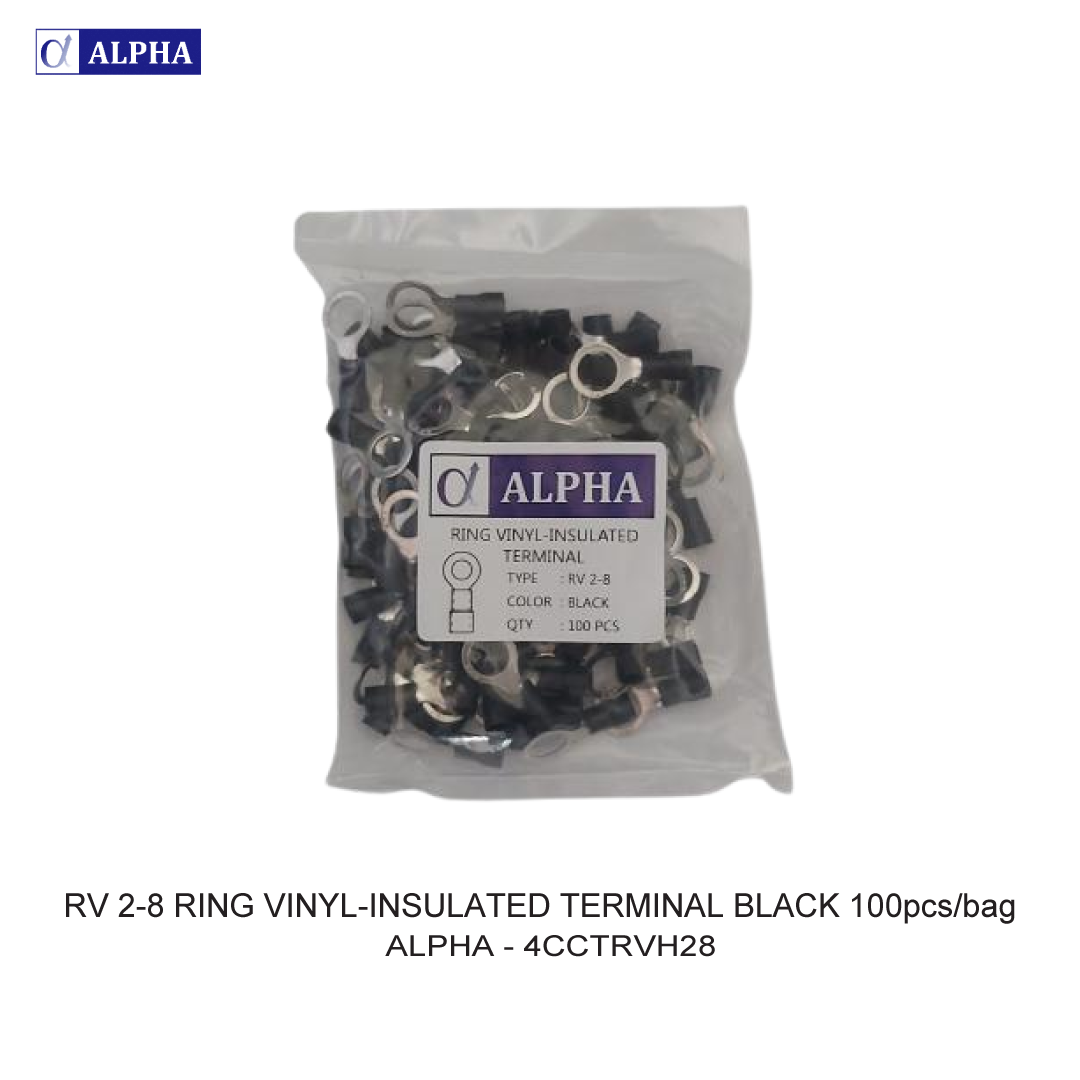 RV 2-8 RING VINYL-INSULATED TERMINAL BLACK 100pcs/bag