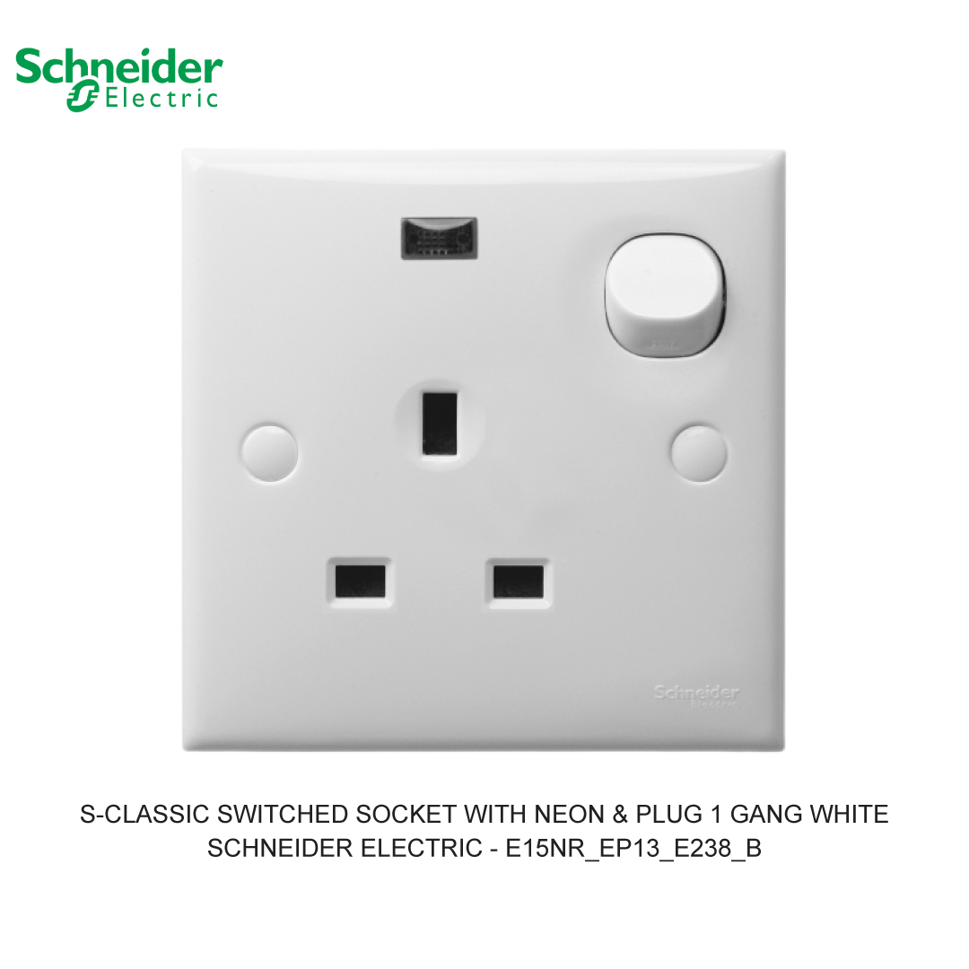 S-CLASSIC SWITCHED SOCKET WITH NEON & PLUG 1 GANG WHITE