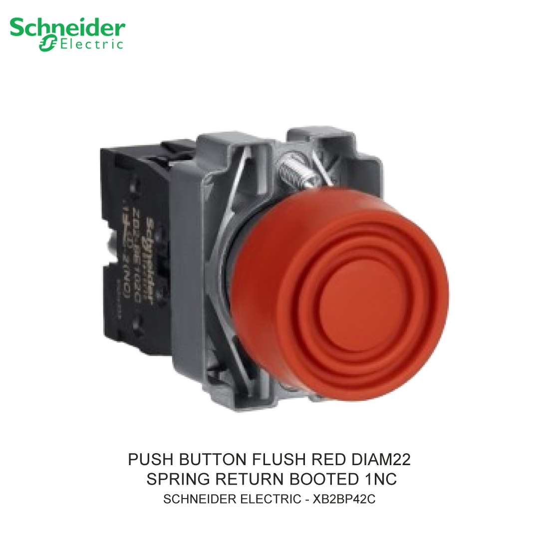 PUSH BUTTON FLUSH RED DIAM22 SPRING RETURN BOOTED 1NC