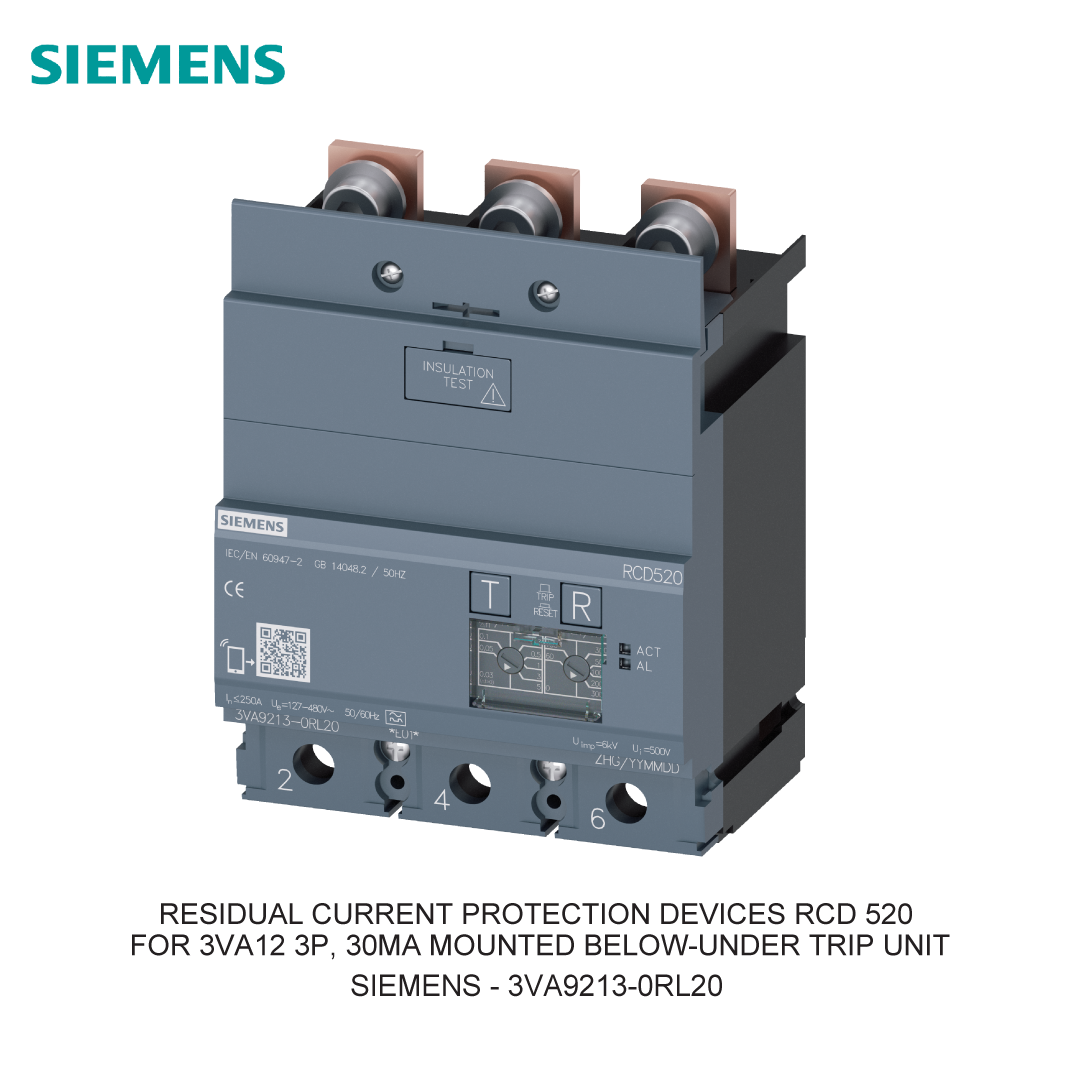 RESIDUAL CURRENT PROTECTION DEVICES RCD 520 FOR 3VA12 3P, 30MA MOUNTED BELOW-UNDER TRIP UNIT