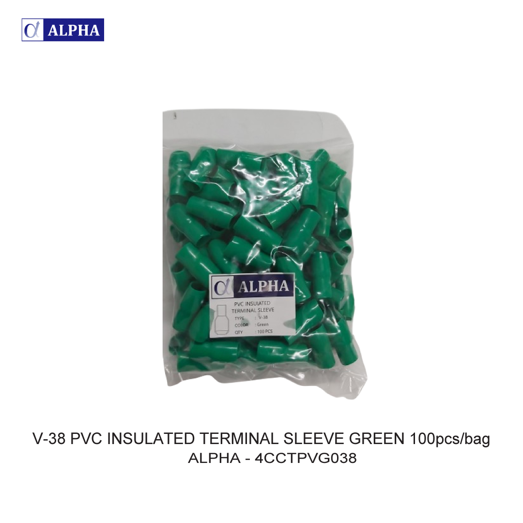 V-38 PVC INSULATED TERMINAL SLEEVE GREEN 100pcs/bag