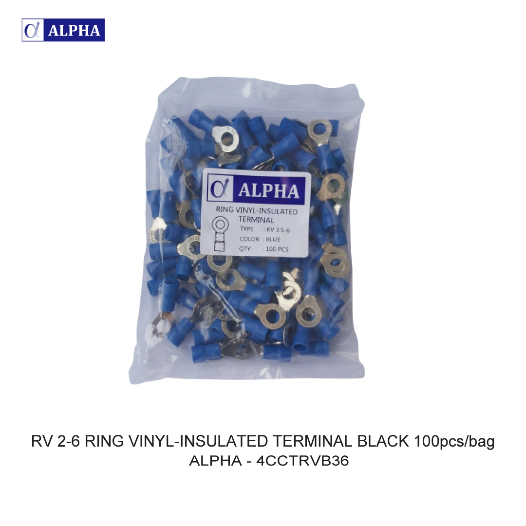 RV 2-6 RING VINYL-INSULATED TERMINAL BLACK 100pcs/bag