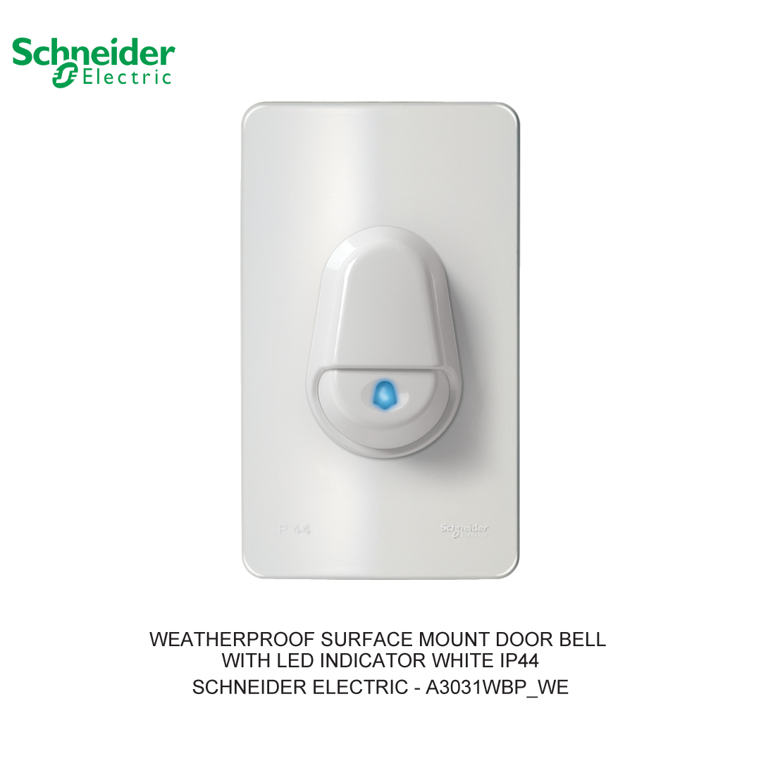 WEATHERPROOF SURFACE MOUNT DOOR BELL WITH LED INDICATOR WHITE IP44
