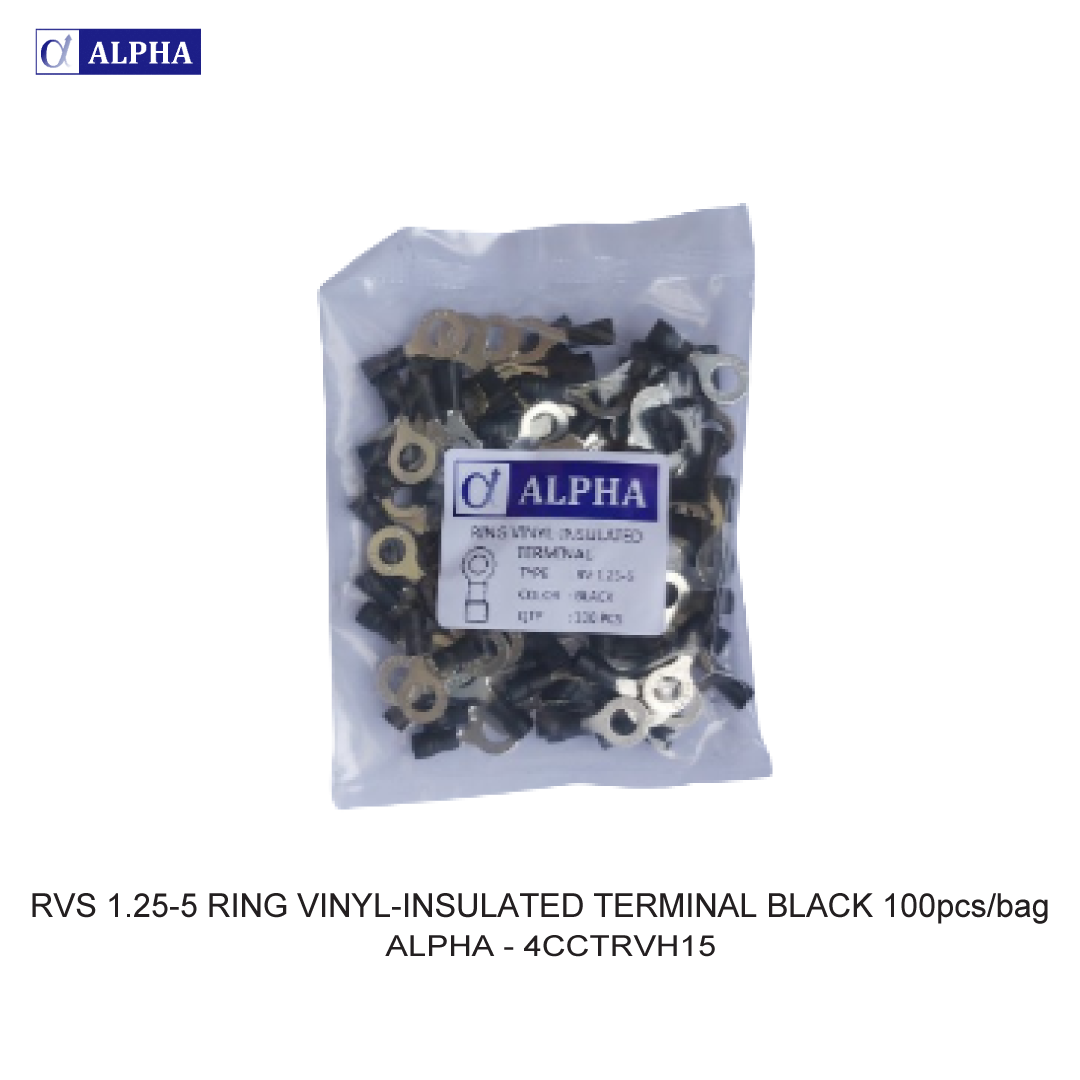 RVS 1.25-5 RING VINYL-INSULATED TERMINAL BLACK 100pcs/bag