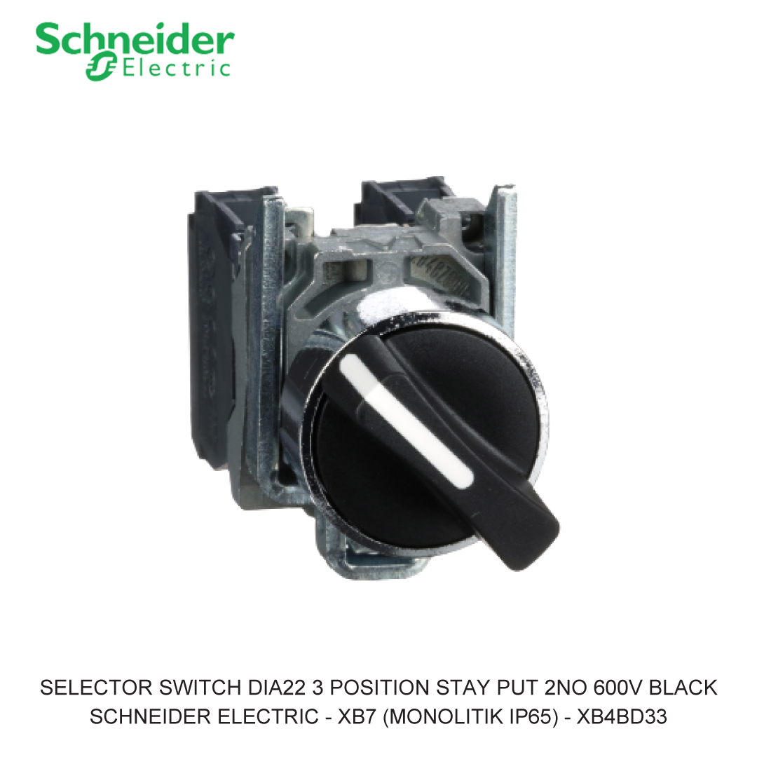 SELECTOR SWITCH DIA22 3 POSITION STAY PUT 2NO 600V BLACK