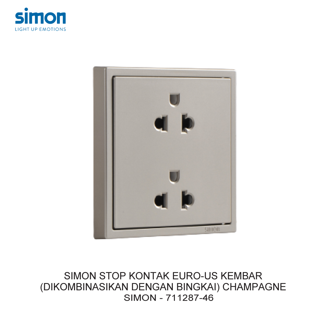 SIMON TWIN EURO-US SOCKET (COMBINED WITH FRAME) CHAMPAGNE