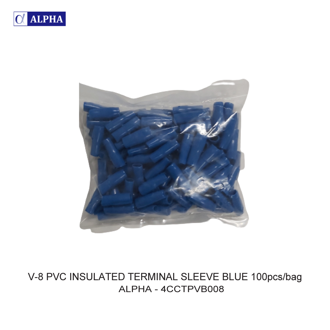 V-8 PVC INSULATED TERMINAL SLEEVE BLUE 100pcs/bag