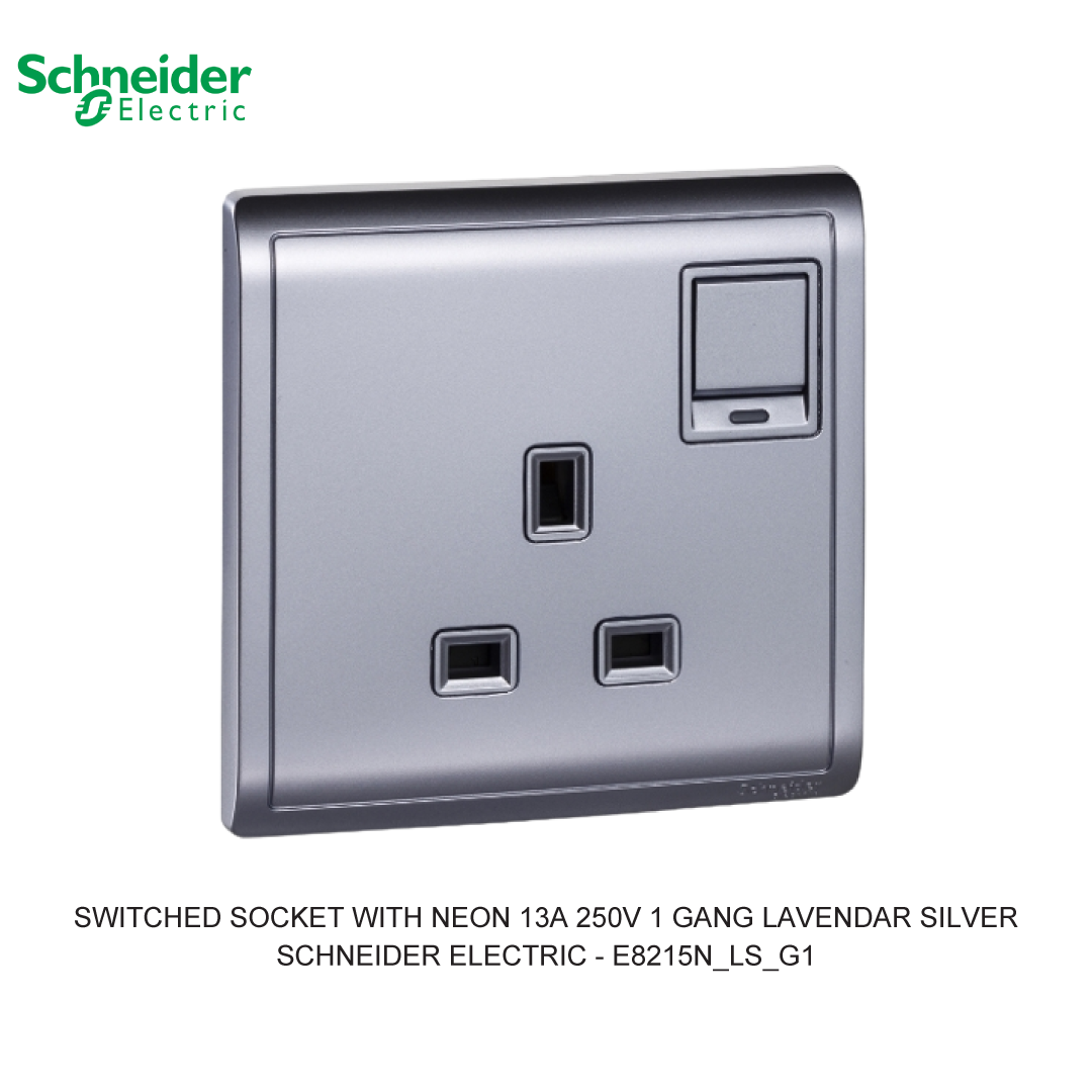 SWITCHED SOCKET WITH NEON 13A 250V 1 GANG LAVENDAR SILVER