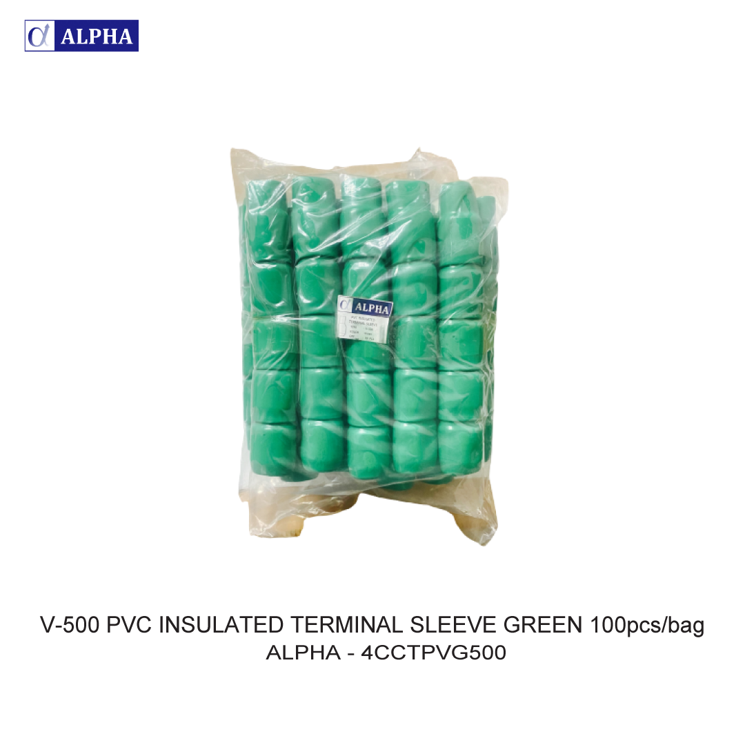 V-500 PVC INSULATED TERMINAL SLEEVE GREEN 100pcs/bag