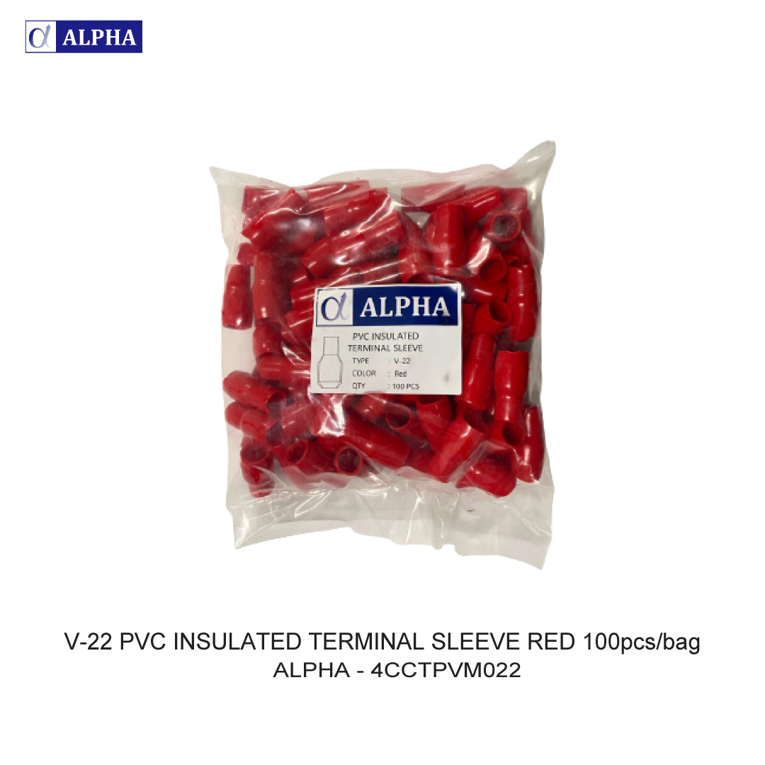 V-22 PVC INSULATED TERMINAL SLEEVE RED 100pcs/bag
