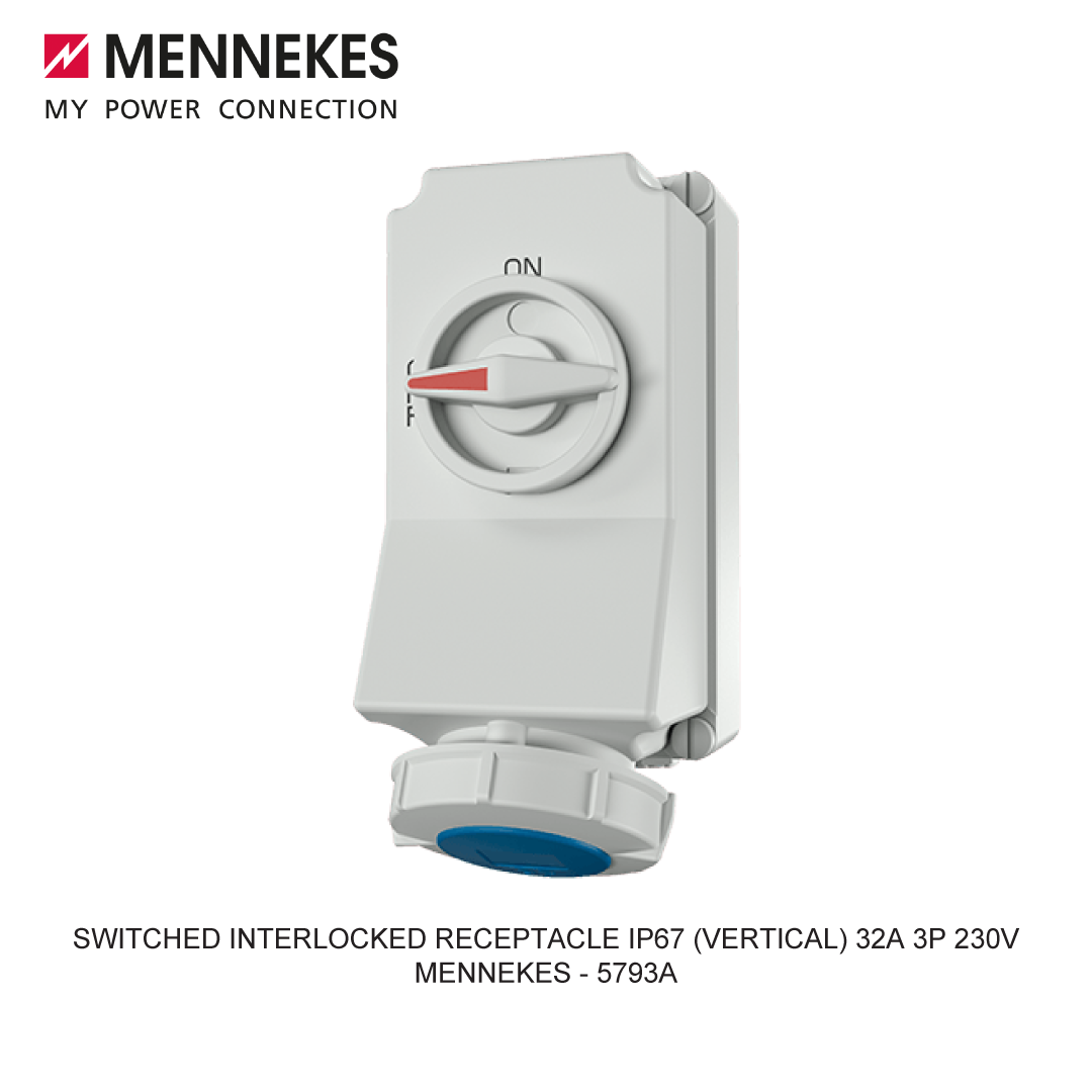 SWITCHED INTERLOCKED RECEPTACLE IP67 (VERTICAL) 32A 3P 230V