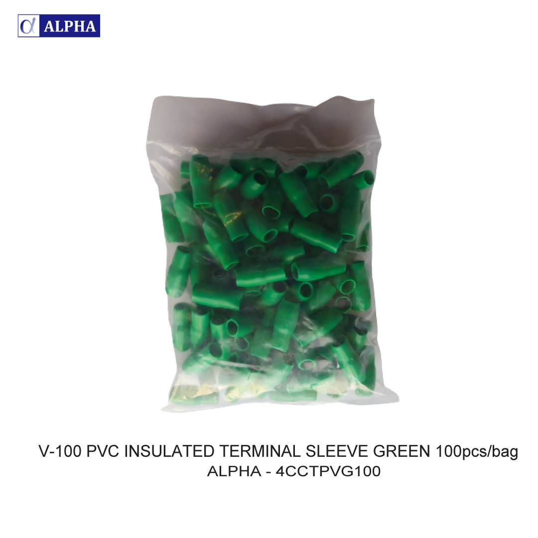 V-100 PVC INSULATED TERMINAL SLEEVE GREEN 100pcs/bag
