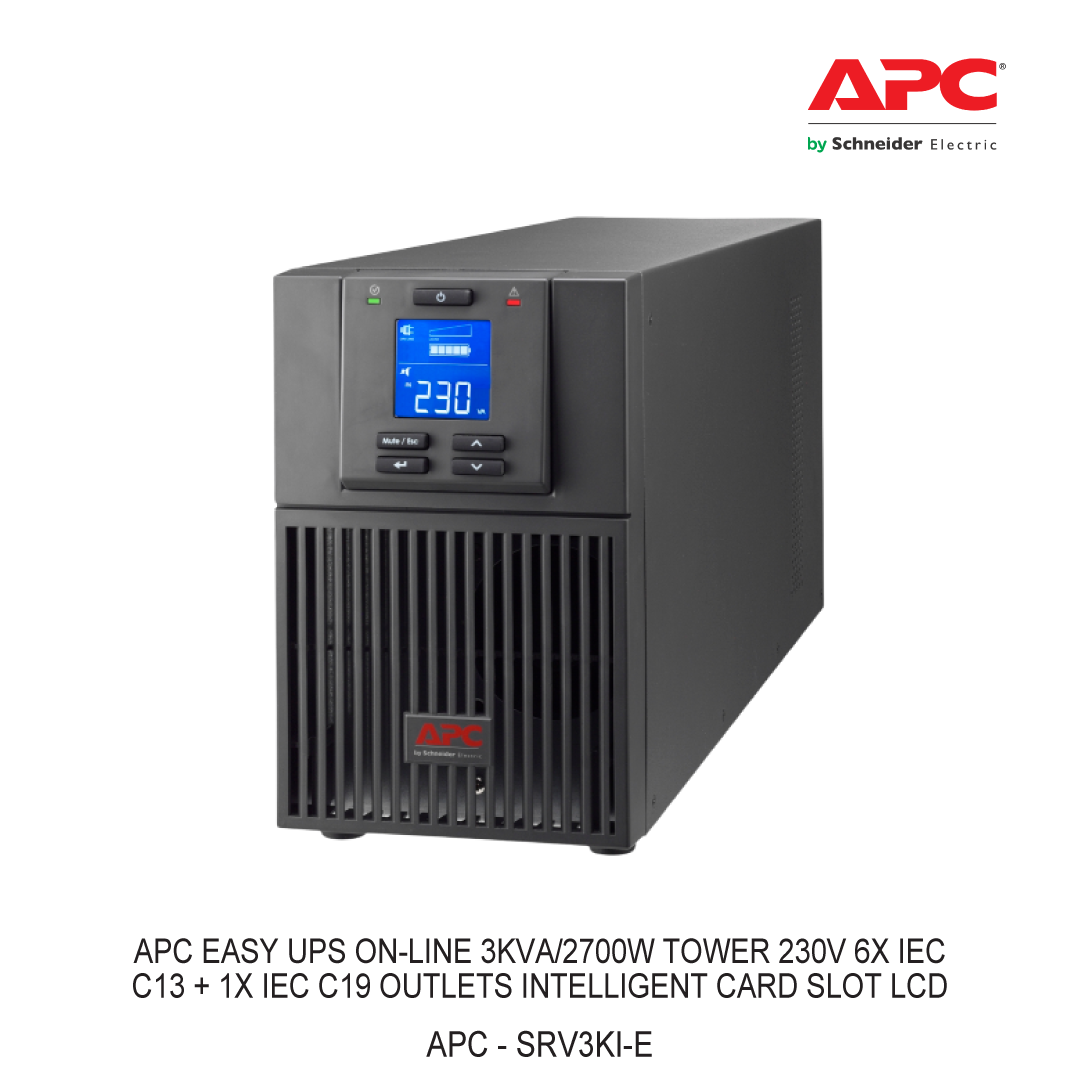 APC EASY UPS ON-LINE 3KVA/2700W TOWER 230V 6X IEC C13 + 1X IEC C19 OUTLETS INTELLIGENT CARD SLOT LCD