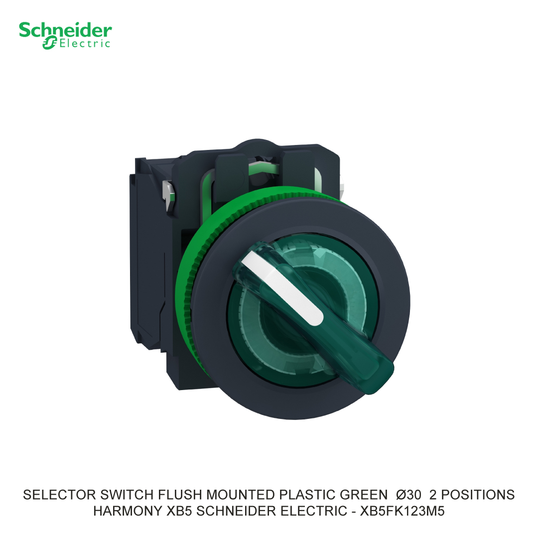 ILLUMINATED SELECTOR SWITCH FLUSH MOUNTED PLASTIC GREEN DIA30 2 POSITIONS STAY PUT 230-240VAC 1NO+1NC