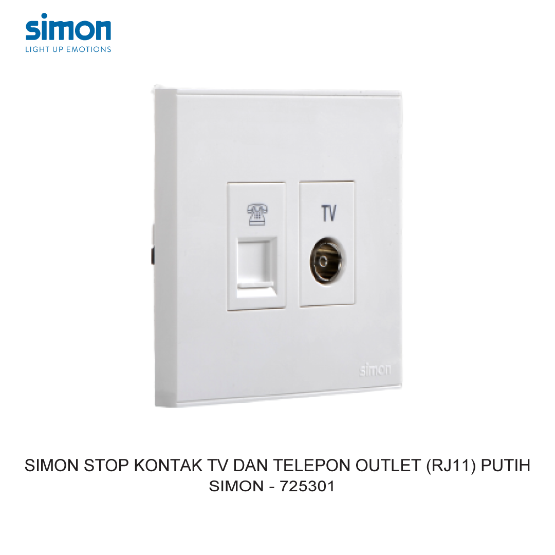 SIMON STOP KONTAK TV DAN TELEPON OUTLET (RJ11) PUTIH
