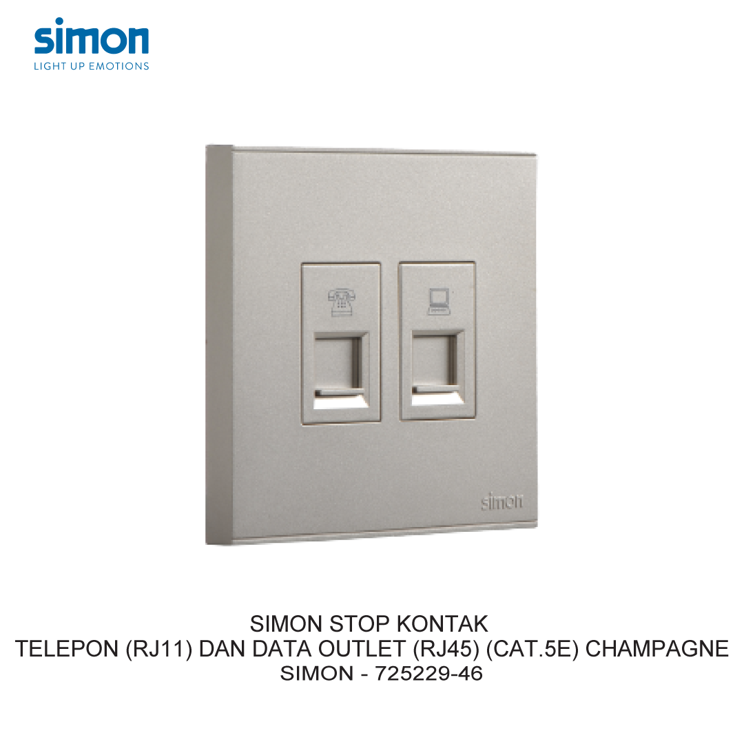 SIMON STOP KONTAK TELEPON (RJ11) DAN DATA OUTLET (RJ45) (CAT.5E) CHAMPAGNE