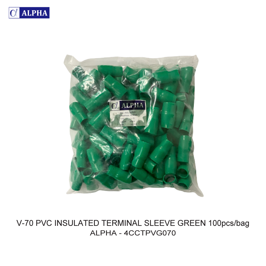 V-70 PVC INSULATED TERMINAL SLEEVE GREEN 100pcs/bag