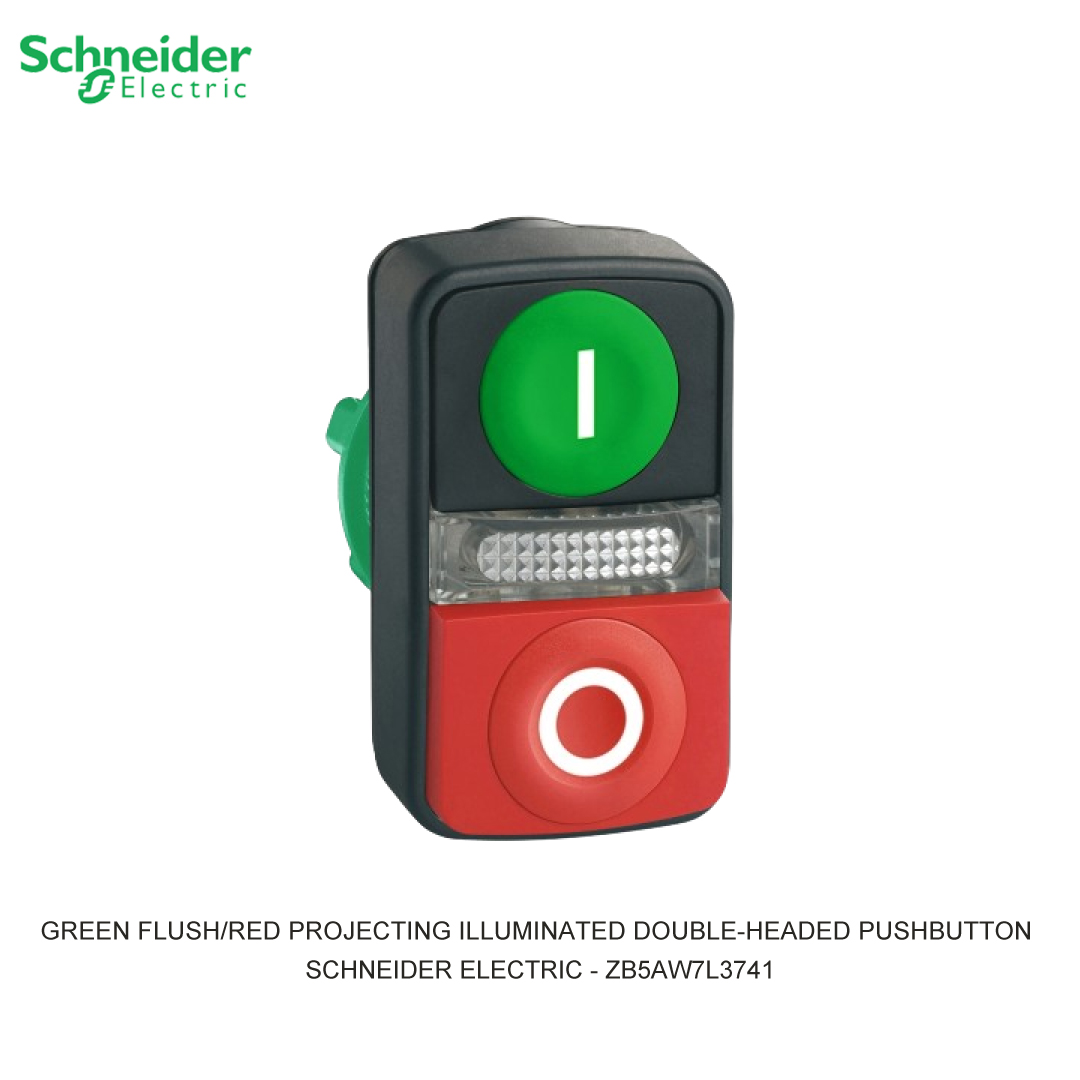 GREEN FLUSH/RED PROJECTING ILLUMINATED DOUBLE-HEADED PUSHBUTTON DIAM22 WITH MARKING