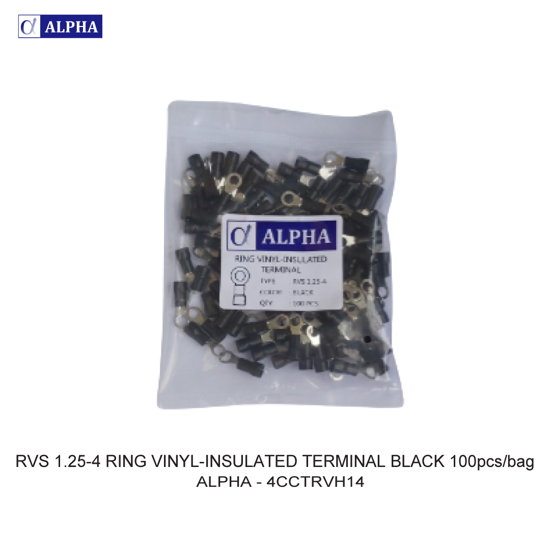 RVS 1.25-4 RING VINYL-INSULATED TERMINAL BLACK 100pcs/bag