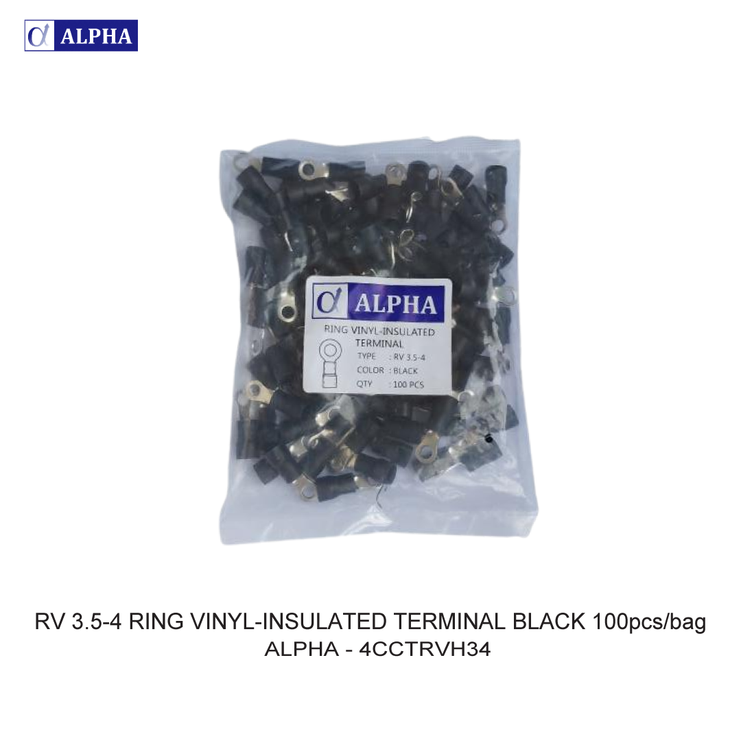 RV 3.5-4 RING VINYL-INSULATED TERMINAL BLACK 100pcs/bag