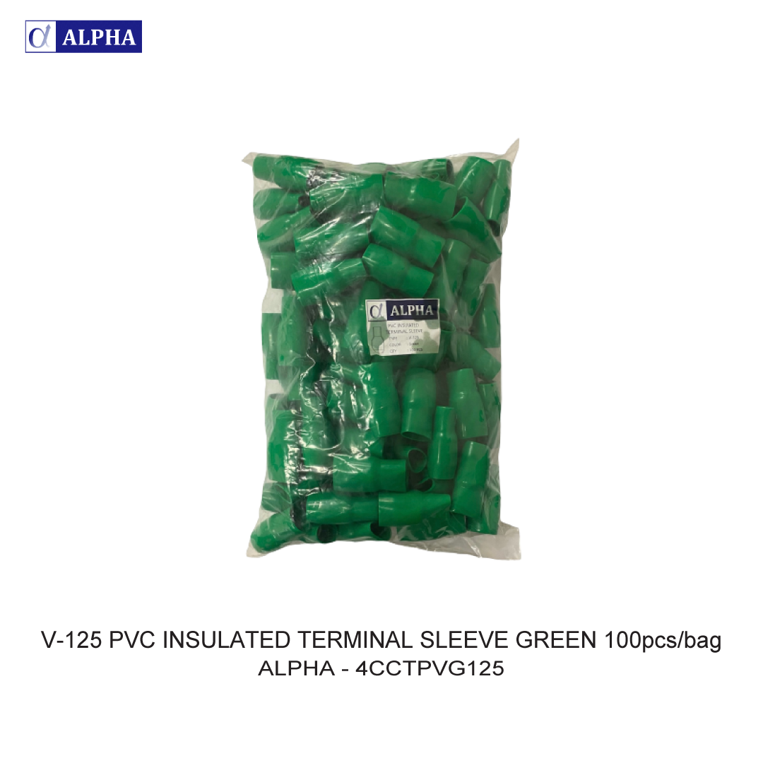 V-125 PVC INSULATED TERMINAL SLEEVE GREEN 100pcs/bag