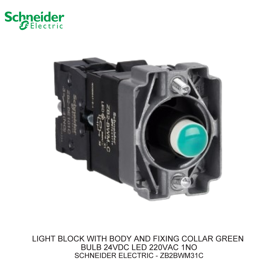 LIGHT BLOCK WITH BODY AND FIXING COLLAR GREEN BULB 24VDC LED 220VAC 1NO